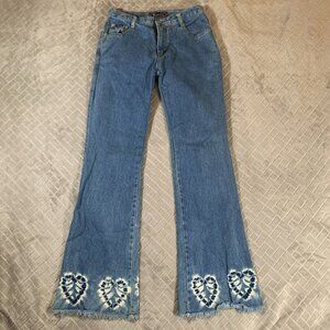 Mistic Women 6 Jeans Blue Flare Tie Dye Heart Mid Rise Vintage Y2K Festival Boho